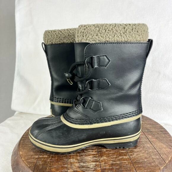 Sorel Boots Kid's Youth Size 2 Yoot Pac Snow Waterproof Winter Black/Green - Picture 4 of 11